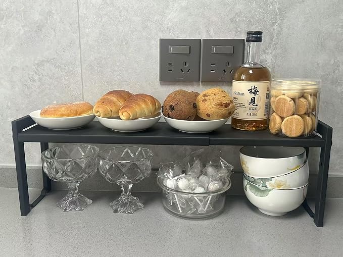 Expandable Cabinet Shelf Organizer 16-26" L Stackable Kitchen Counter Shelf - Image 2