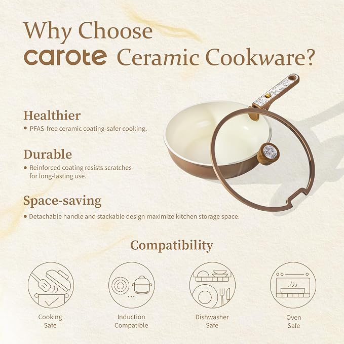 CAROTE 25-Piece Ceramic Cookware Set, Nonstick Pots and Pans Set - Image 8