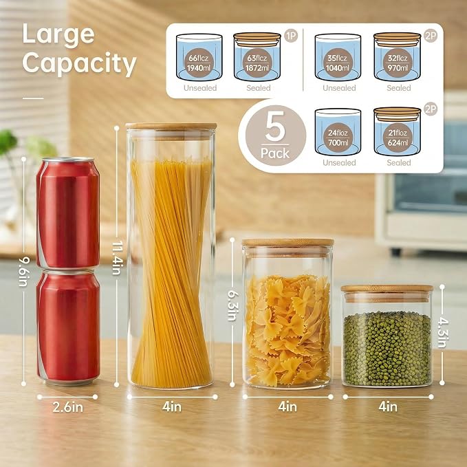 Multi Size - 5 Pack Glass Jars - Image 3