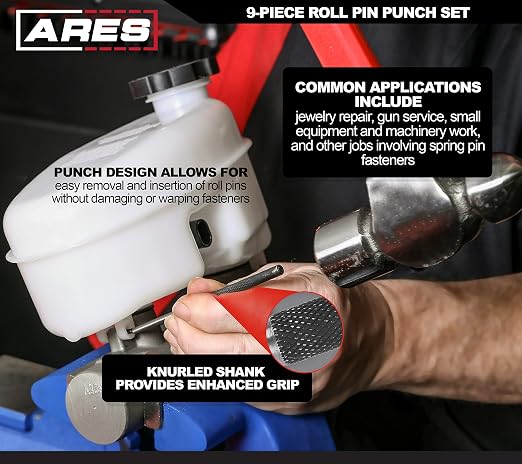 ARES 10021 – 9-Piece Roll Pin Punch Set – Durable Heat Treated and Drop Forged - Image 4