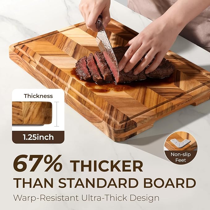 Teak Wood Cutting Board for Kitchen Large End Grain Heavy Duty Checkered Wooden - Image 5
