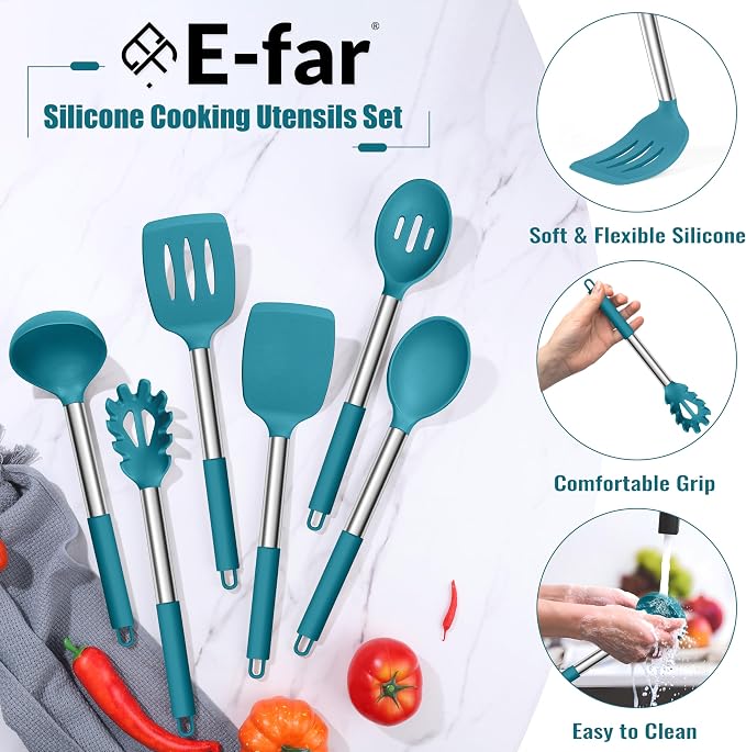 E-far 14 Pieces Silicone Cooking Utensils Set, Kitchen Utensils Set - Image 4