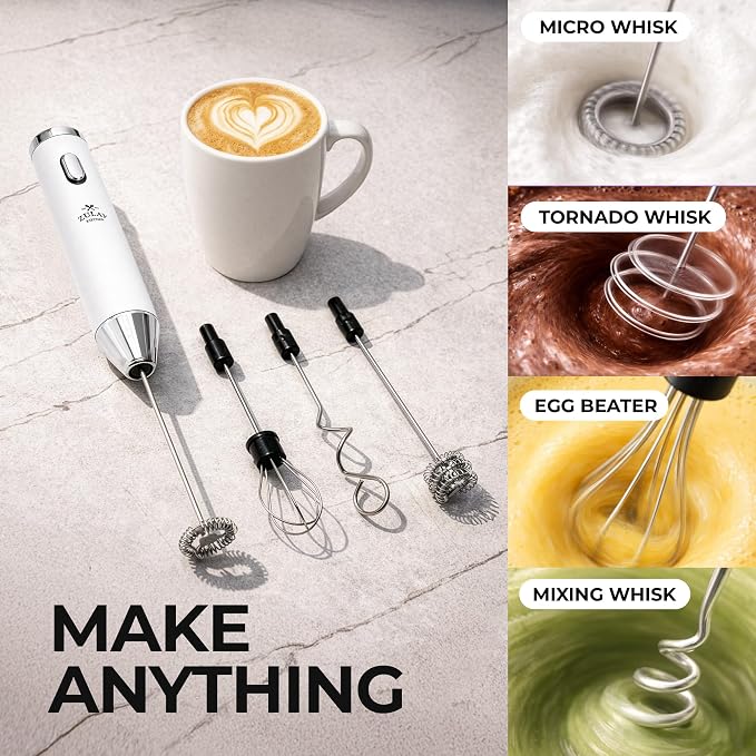 Zulay Kitchen Metal Rechargeable Milk Frother, 3 Whisk Attachments Handheld - Image 8