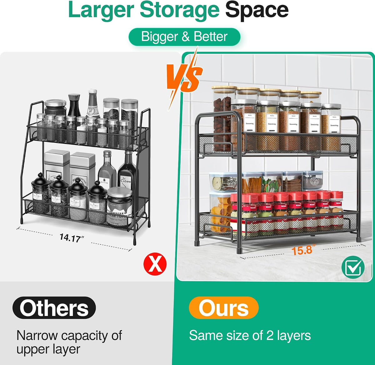 Spice Rack Organizer for Countertop,Xpatee 2-Tier Foldable Metal