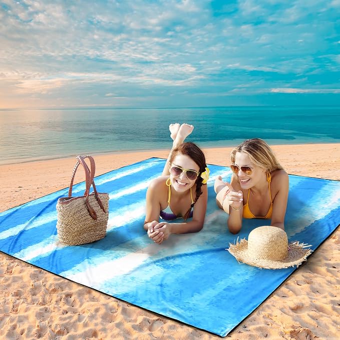 WIWIGO Beach Blanket Waterproof Sandproof Beach Mat 79" X 83"/10'x9'for 2-8 - Image 4