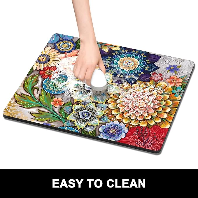 Rnivvi Dish Drying Mat for Kitchen Counter, 16 x 18" Cute Flower Theme - Image 6
