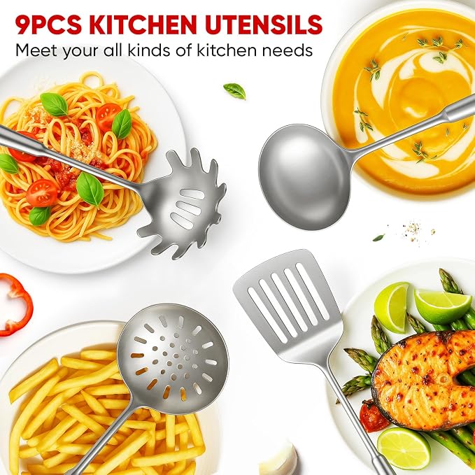 Newness 9 Pcs Cooking Utensils Set, 304 Stainless Steel Kitchen Utensils Set - Image 7