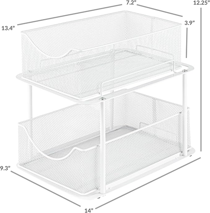 Sorbus 2 Tier Under Sink Bathroom Organizers and Storage, Strong Steel Mesh - Image 3