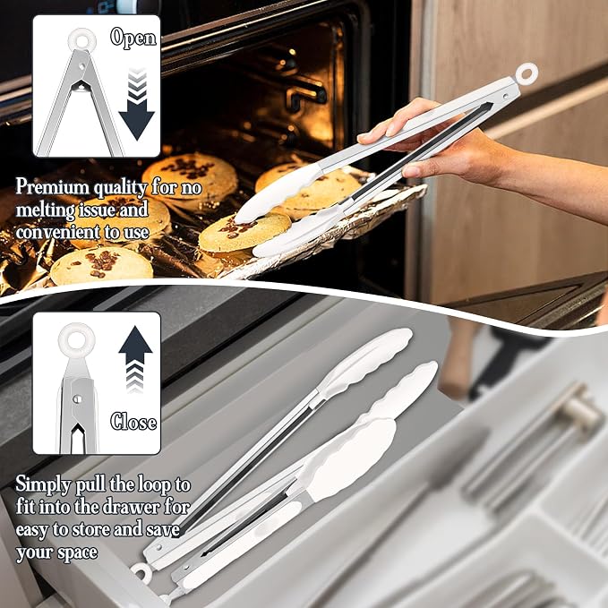TeamFar Kitchen Tongs, Heat Resistant Silicone Tongs, Locking Design & - Image 6