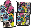 Colorful Pug Dog Face Oven Mitts and Pot Holders Sets Heat Resistant 4Pcs by ANTJOO