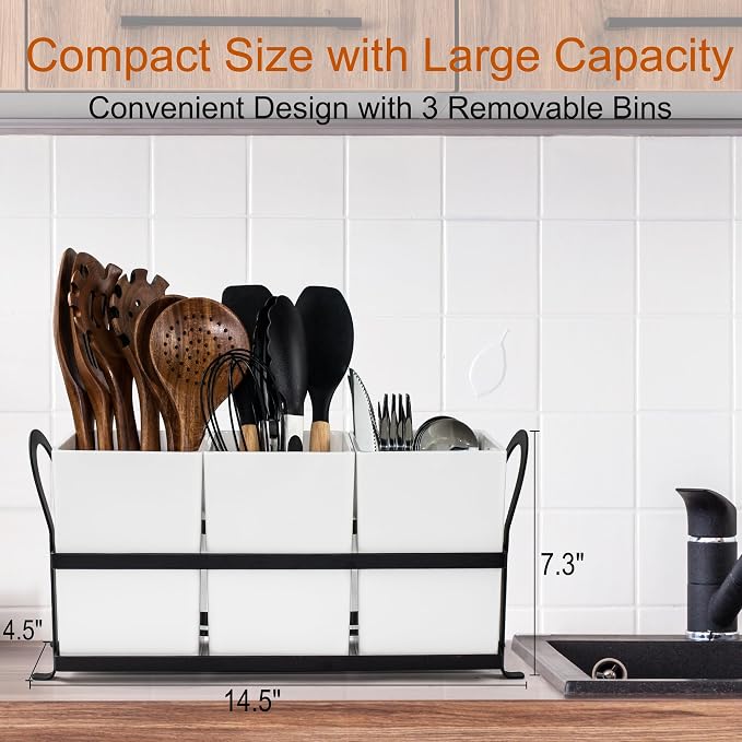 Czlizdyt Large Kitchen Utensil Holder, Drainage Utensil Caddy - Image 3