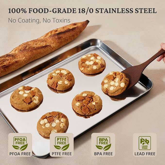 BRONYPRO Stainless Steel Baking Sheet Pan Set of 3, Cookie Sheets 9/12/16 In - Image 3