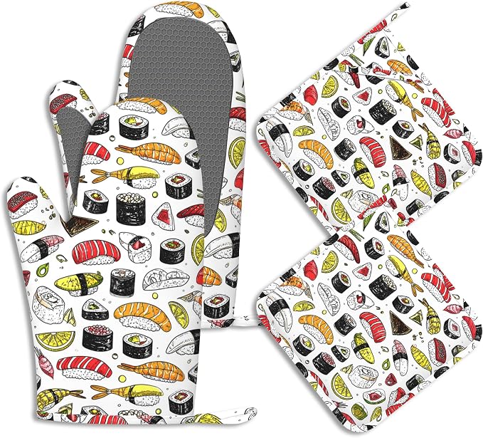 Japanese Kawaii Sushi Potholders & Oven Mitts Sets Cute Sushi Roll Silicone by BIGXIUKA