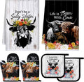 Bencailor 6 Pcs Cattle Kitchen Towels Oven Mitts and Pot Holders Set Decorative by Bencailor