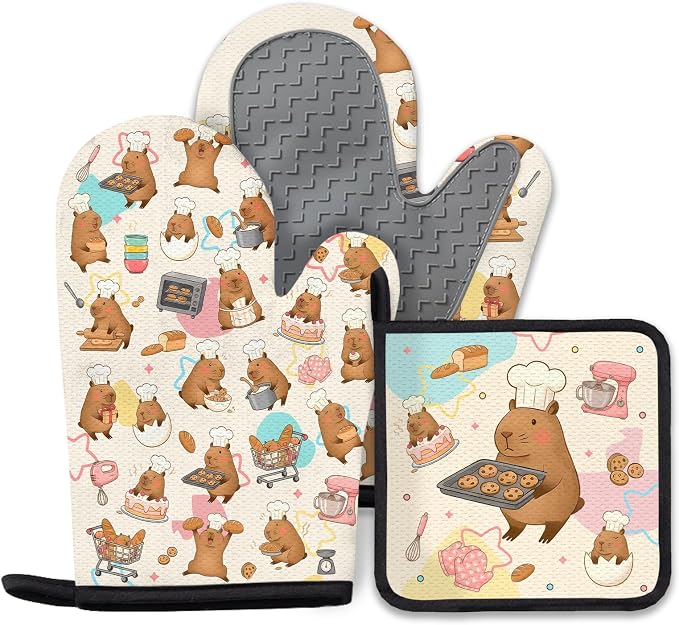 Capybara Gifts for Women, Funny Capybara Oven Mitt & Pot Holder Set, Heat by Unknown