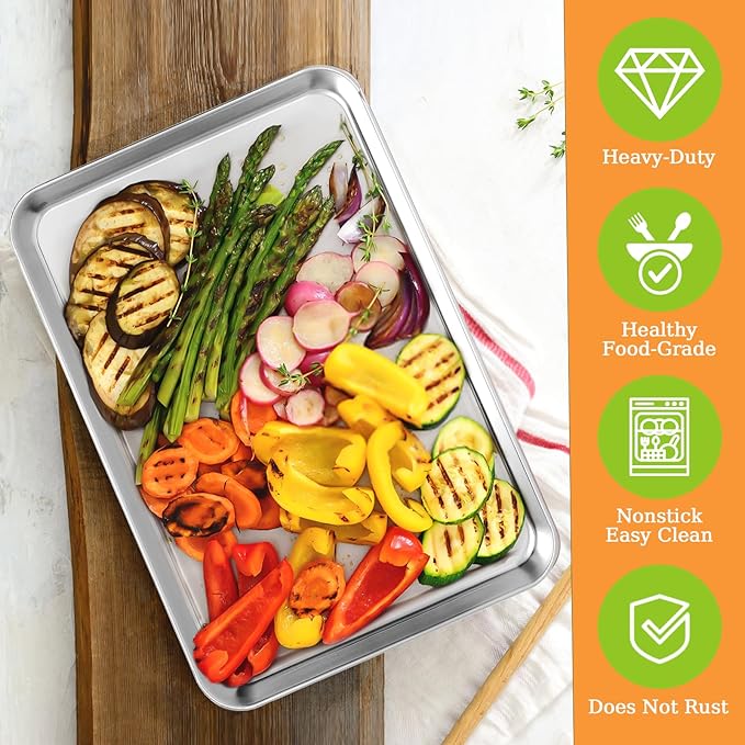 CEKEE Baking Sheet Set of 4, Stainless Steel Cookie Sheet & Baking Pan Tray - Image 3