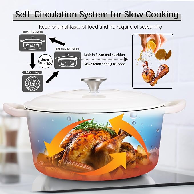 E-far 7QT Enameled Dutch Oven, Cast Iron Dutch Oven Pot - Image 5