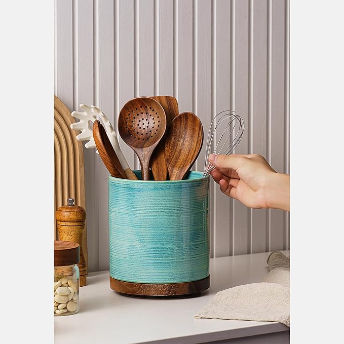 Utensil Holder, 360° Rotating Extra Large Ceramic Kitchen Utensil Holder - Image 7