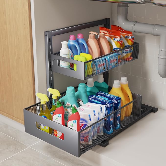 Petiza Under Sink Organizer Pull Out Cabinet Organizer Adjustable Height 2 Tier by petiza