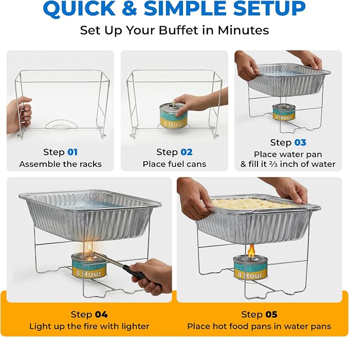 Disposable Chafing Dish Buffet Set – 6 Pack Half Size, Patented Foldable Wire - Image 5