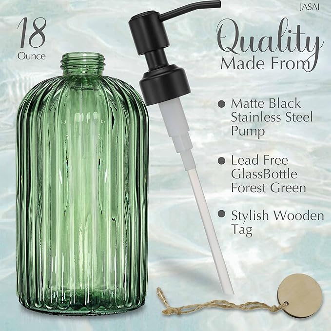 JASAI 18Oz Green Glass Soap Dispenser - Image 2