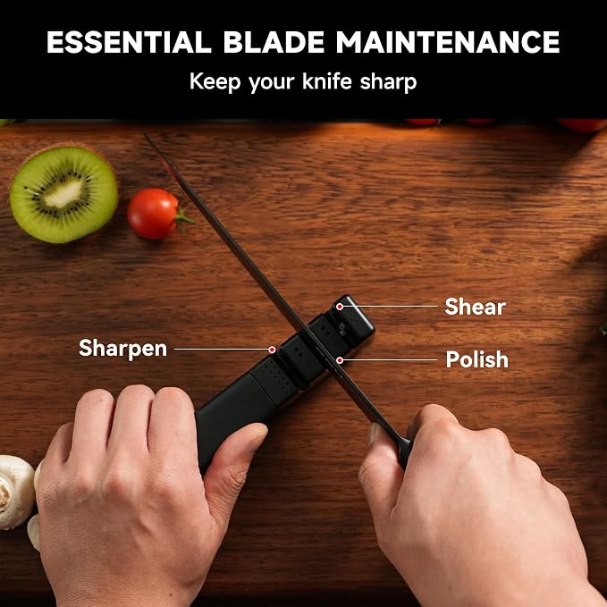 OOU Knife Set with Block and Sharpener, Dishwasher Safe Knife Set - Image 6