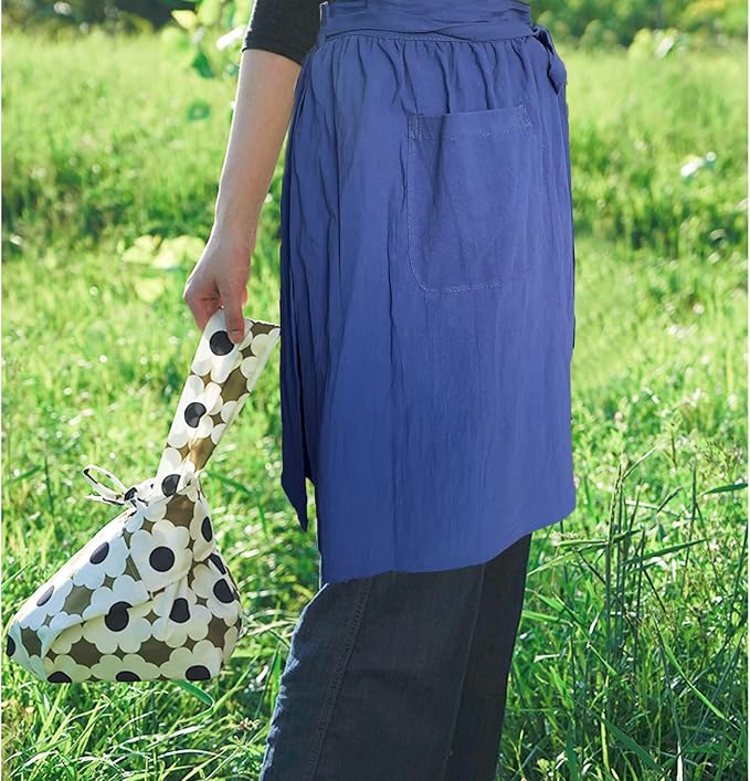 Cotton Linen Half Apron for Women Vintage Waist Apron Ruffle Plain Bright Color - Image 4