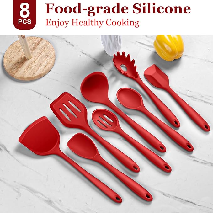LIANYU 8-Piece Kitchen Utensils Set, Silicone Cooking Utensil Spatula Sets - Image 3