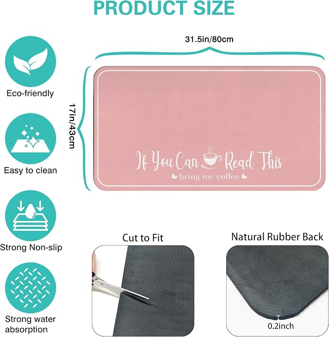 Coffee Bar Mat for Countertops 31.5inx17in, Absorbent Hide Stain Anti-Slip Cafe - Image 5