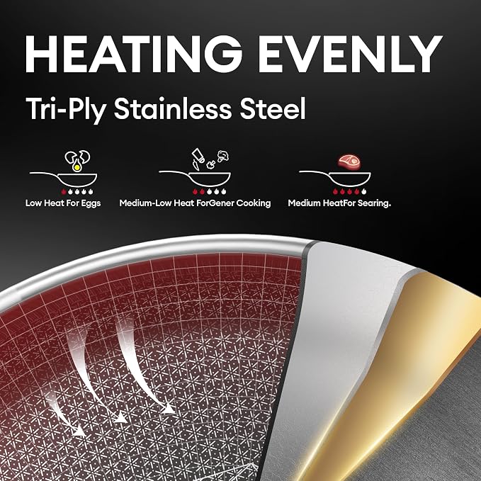 COOKER KING 8-Inch Stainless Steel Pan, Hybrid Nonstick Frying Pan, 3-Ply Clad - Image 3