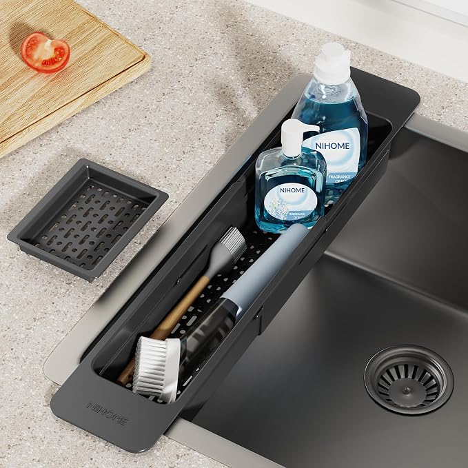 NiHome Extendable Sink Kitchen Organizer, Extra Long Telescopic Brush Storage - Image 2