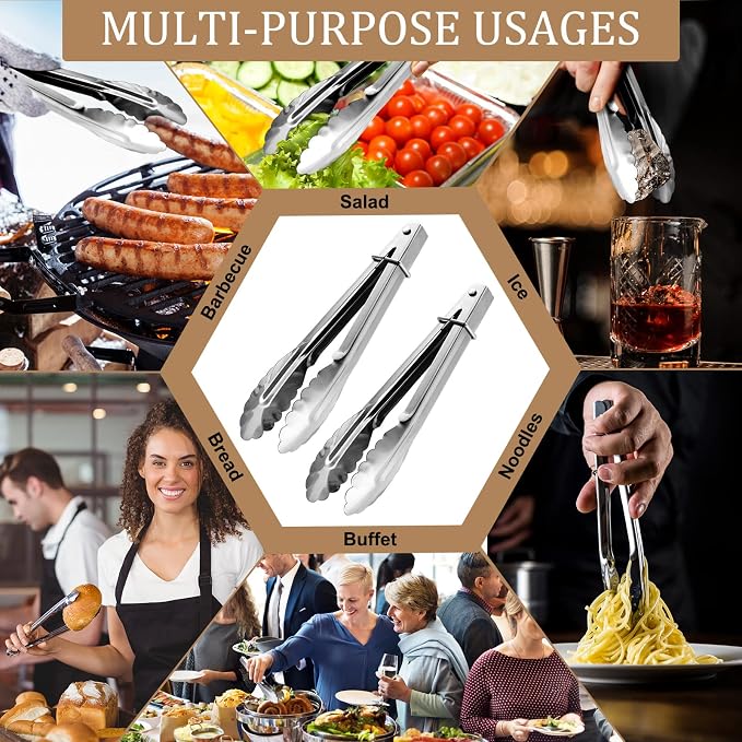 Meanplan 50 Pcs Small Stainless Steel Kitchen Tongs 7 Inch Food Serving Tongs - Image 3