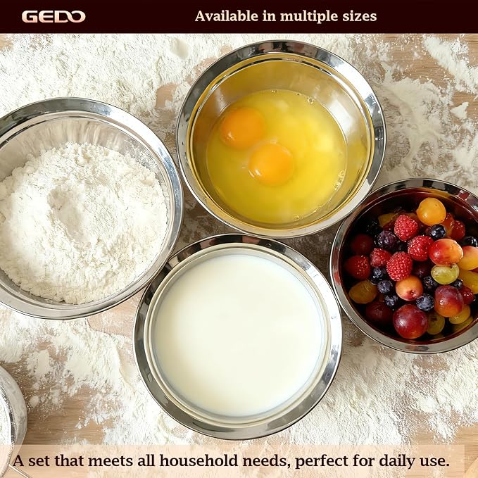GEDO Stainless Steel 3pcs, Nesting Design, Professional Kitchen Bowls - Image 7
