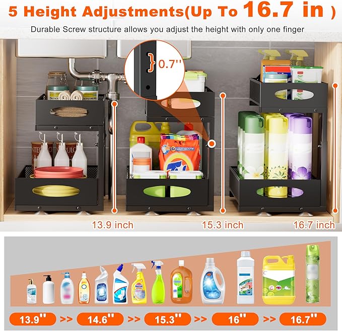 Under Sink Organizer, 2 Packs 2 Tier Under Sink Organizers and Storage - Image 6