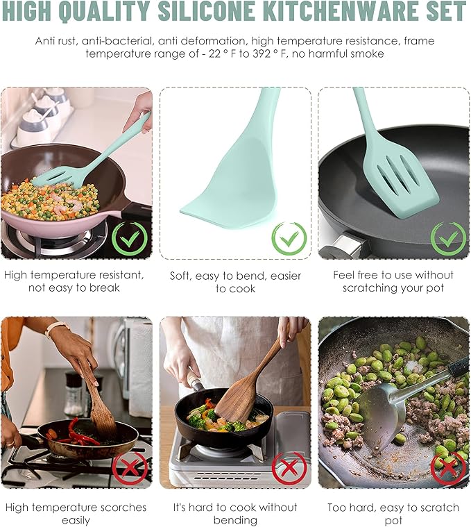 Kitchen Utensils Set-12 Pieces Silicone Cooking Utensils Set 392°F Heat - Image 3
