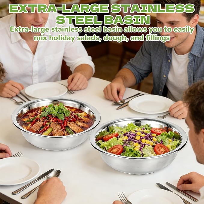 10 PCS Stainless Steel Mixing Bowls 13 Inch 8 Qt Extra Large Metal Basin - Image 5