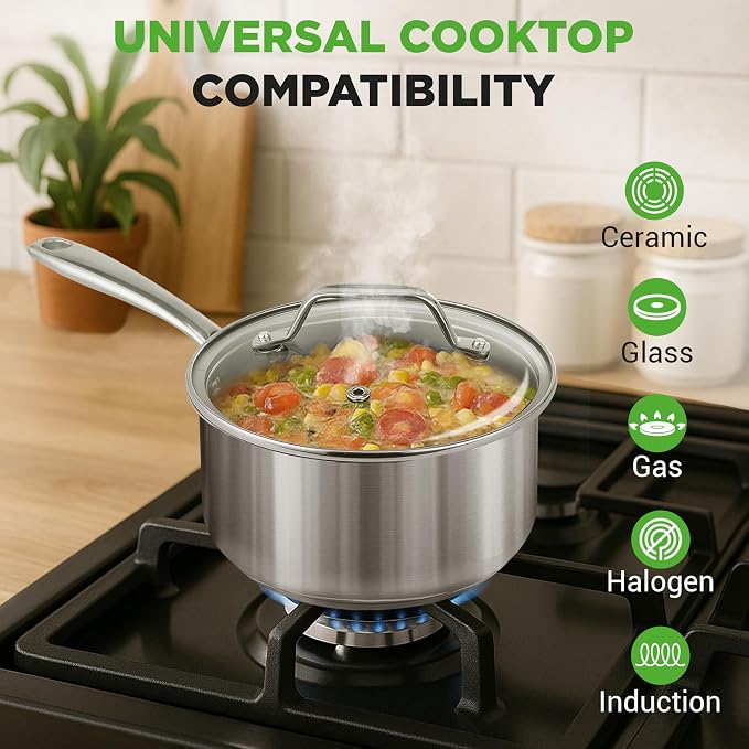 NutriChef 2 Quart Stainless Steel Saucepan - Image 3