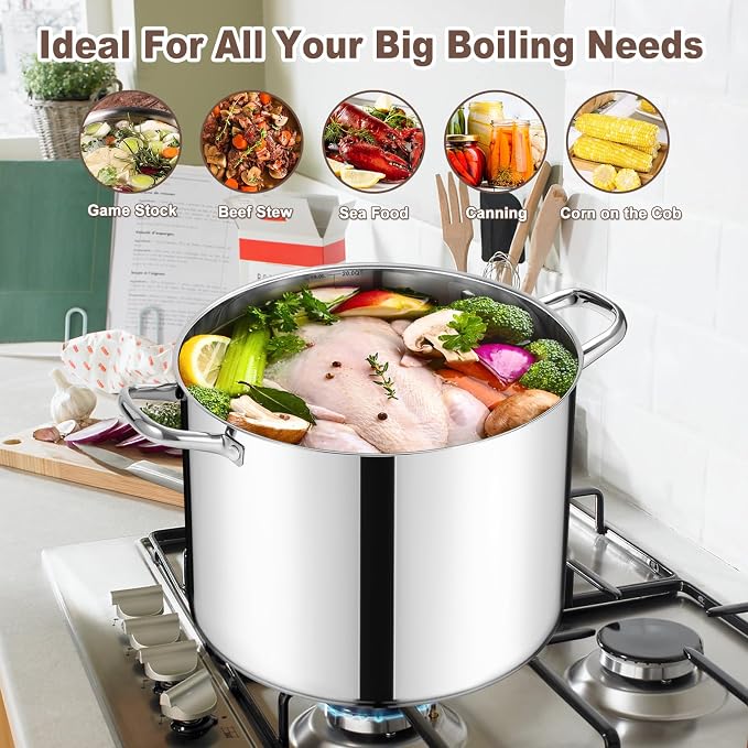 20 Qt Large Stock Pot, E-far Stainless Steel Stockpot - Image 4