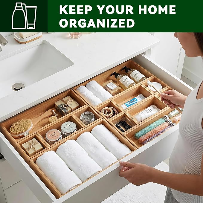 Bamboo Drawer Organizer 14 Pcs for Kitchen Multi-purpose Storage Dividers for - Image 7