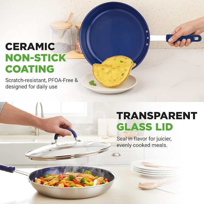 NutriChef 12" Fry Pan With Lid - Image 3