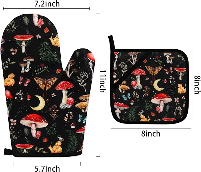 Mushroom Oven Mitts and Pot Holders Sets Cute Oven Gloves Heat Resistant 4 Pcs - Image 4