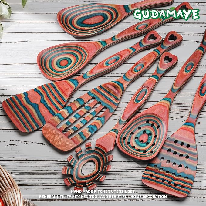 Gudamaye Pakkawood 7-Piece Wooden Cooking Utensils, Wooden Spoons - Image 5