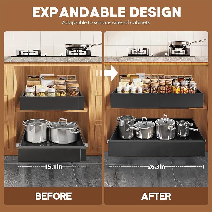 Seinloes 2 Pack Expandable Pull Out Cabinet Organizer 21" Deep - Image 4