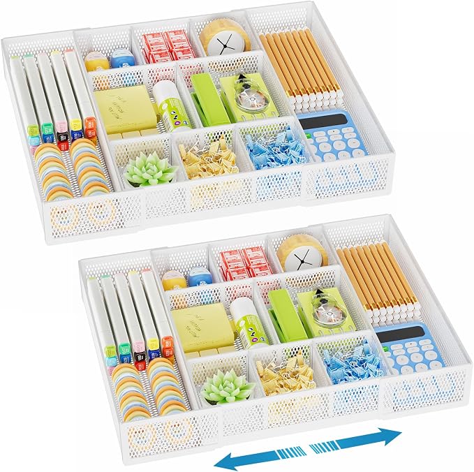 Marbrasse Expandable Desk Drawer Organizer, Mesh Drawer Organizer Tray by Marbrasse