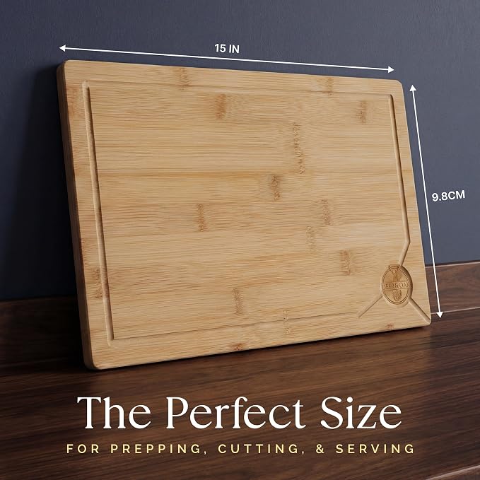 Deer & Oak Large Bamboo Chopping Board 15" x 9.8" x 0.8", Premium Wooden - Image 5