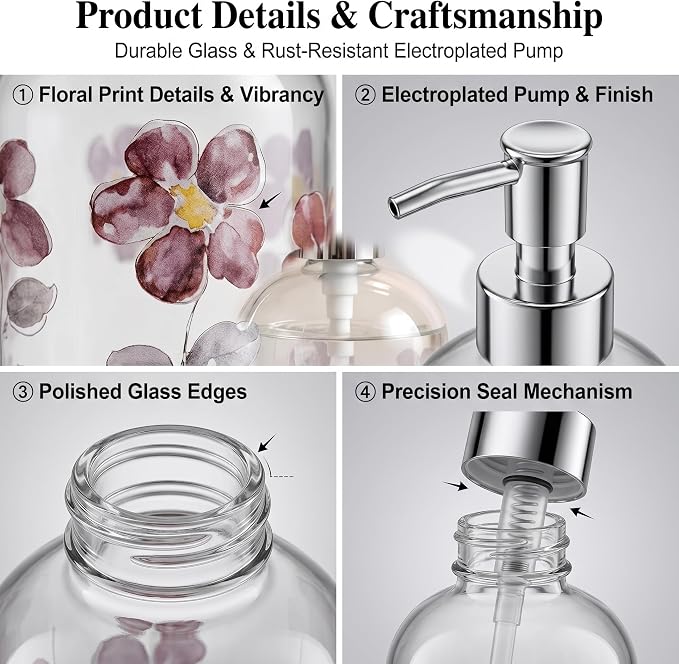 17oz Glass Soap Dispenser with Plastic Pump - Image 3