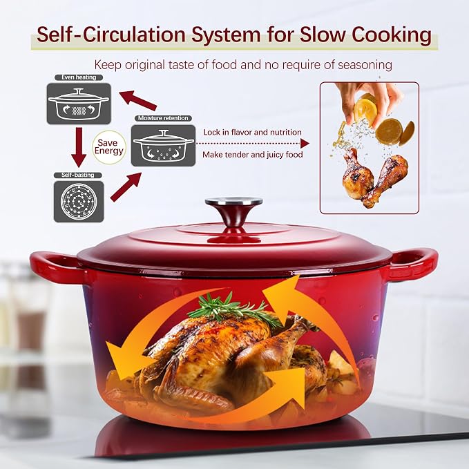 E-far Dutch Oven Pot with Lid, 5 Quart Enameled Cast Iron Round Dutch Oven - Image 5