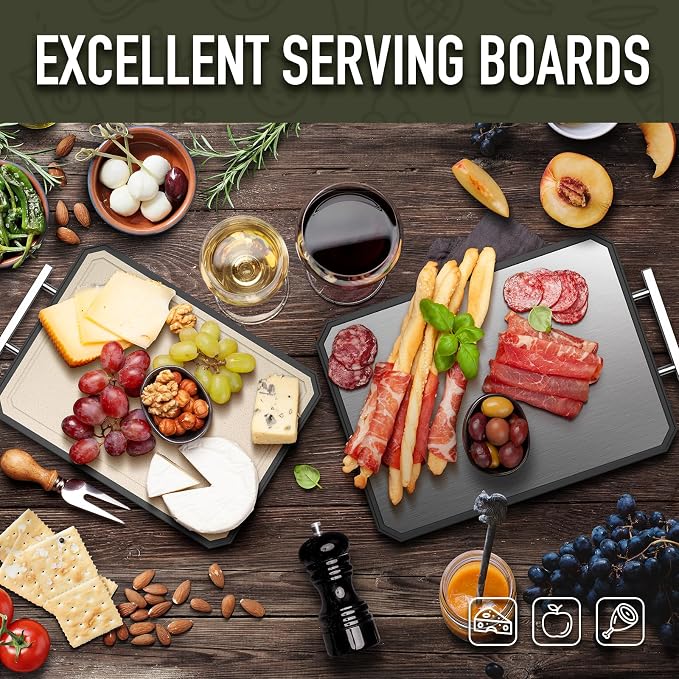 SNOWCLAD Stainless Steel Cutting Board, Double Sided Steel Cutting Board Set - Image 2