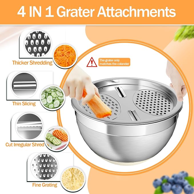 Nicdiet Mixing Bowls with Airtight Lids, Stainless Steel Mixing Bowl Set with 3 - Image 5