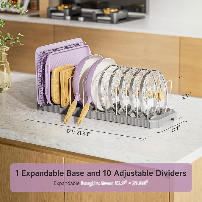 MUDEELA Pot Lid Organizer Rack for Cabinet, Expandable Pots and Pans Organizer - Image 2